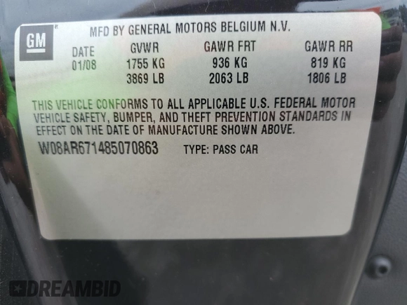 2008 Saturn Astra XE z VIN W08AR671485070863, wystawiony jako Copart lot #69422404 z przebiegiem 63 726 mil mil oraz Szkoda całkowita • Salvage title. Historia ofert i sprzedaży dostępna na DreamBid. Obrazek 13.