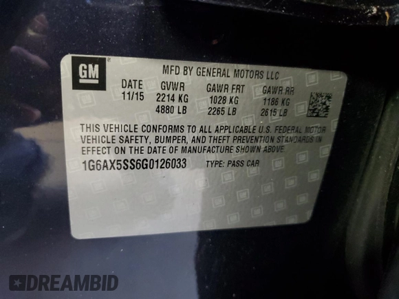 2016 Cadillac CTS Luxury Collection AWD with VIN 1G6AX5SS6G0126033, listed as a Copart auction lot 55636615 with 76,113 mi miles and Salvage title. Bid and sale history available at DreamBid. Image 12.
