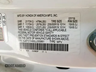2020 Acura RDX Technology with VIN 5J8TC1H50LL005861, listed as a Copart auction lot 60328165 with 68,602 mi miles and Salvage title. Bid and sale history available at DreamBid. Image 13.