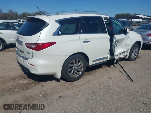 2015 Infiniti QX60 with VIN 5N1AL0MM0FC504172, listed as a IAAI auction lot 41977566 with 128,196 mi miles and . Bid and sale history available at DreamBid. Image 4.