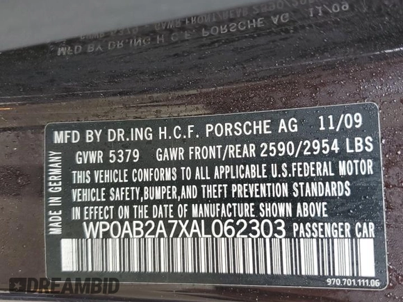 2010 Porsche Panamera S z VIN WP0AB2A7XAL062303, wystawiony jako Copart lot #57880055 z przebiegiem 137 131 mil mil oraz Szkoda całkowita • Salvage title. Historia ofert i sprzedaży dostępna na DreamBid. Obrazek 12.