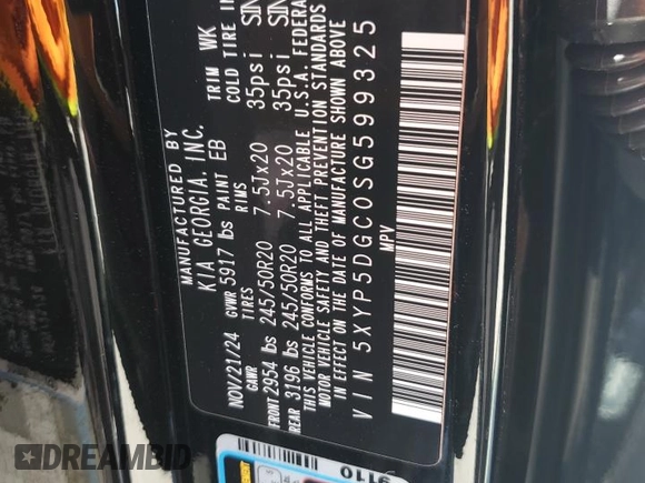 2025 Kia Telluride SX X-Line with VIN 5XYP5DGC0SG599325, listed as a Copart auction lot 51951635 with 3,212 mi miles and Salvage title. Bid and sale history available at DreamBid. Image 15.