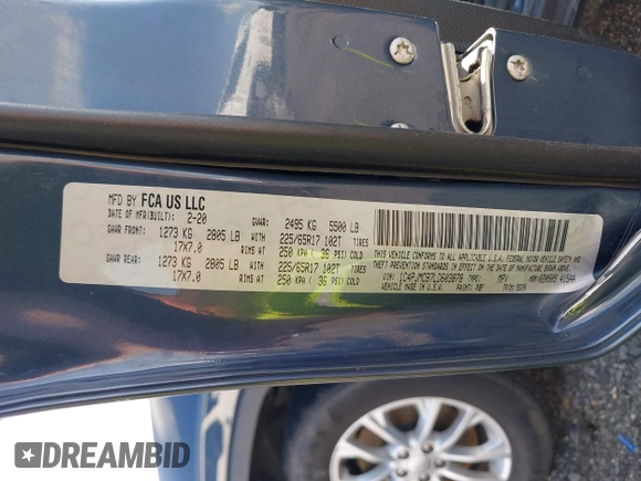 2020 Jeep Cherokee Latitude with VIN 1C4PJMCB7LD603878, listed as a IAAI auction lot 42104307 with 88,511 mi miles and . Bid and sale history available at DreamBid. Image 9.