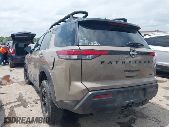 2023 Nissan Pathfinder Rock Creek with VIN 5N1DR3BD9PC228981, listed as a IAAI auction lot 42074519 with 34,763 mi miles and . Bid and sale history available at DreamBid. Image 3.