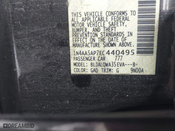 2014 Nissan Maxima 3.5 S with VIN 1N4AA5AP7EC440495, listed as a IAAI auction lot 41377832 with 117,802 mi miles. Bid and sale history available at carsss.com. Image 9.