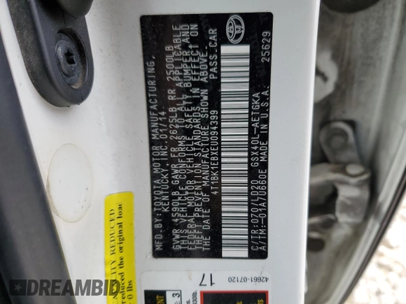 2014 Toyota Avalon Limited with VIN 4T1BK1EBXEU094399, listed as a Copart auction lot 44701565 with 193,797 mi miles and Salvage Title. Bid and sale history available at DreamBid. Image 13.