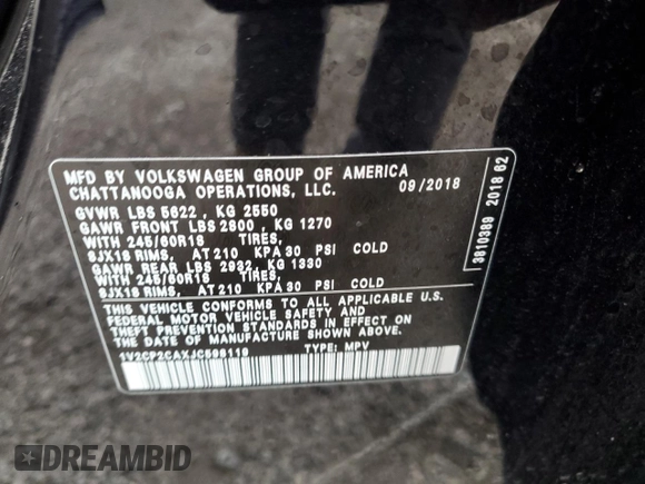 2018 Volkswagen Atlas SE z VIN 1V2CP2CAXJC598119, wystawiony jako Copart lot #48925765 z przebiegiem 73 724 mil mil oraz Szkoda całkowita • Salvage title. Historia ofert i sprzedaży dostępna na DreamBid. Obrazek 14.