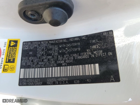 2018 Toyota Highlander SE with VIN 5TDJZRFH0JS559039, listed as a Copart auction lot 46190235 with 154,126 mi miles and Salvage Title. Bid and sale history available at carsss.com. Image 15.