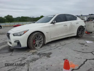 2019 Infiniti Q50 Red Sport 400 with VIN JN1FV7AP4KM760088, listed as a Copart auction lot 56147365 with 106,541 mi miles and Salvage title. Bid and sale history available at DreamBid. Image 1.