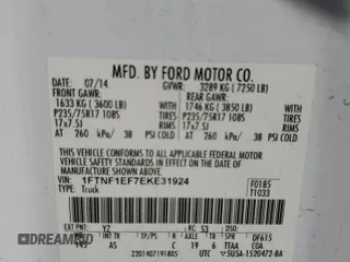 2014 Ford F-150 XL with VIN 1FTNF1EF7EKE31924, listed as a Copart auction lot 63032584 with 223,517 mi miles and Salvage Title. Bid and sale history available at carsss.com. Image 12.