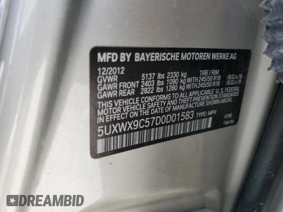 2013 BMW X3 xDrive28i with VIN 5UXWX9C57D0D01583, listed as a Copart auction lot 46401435 with 133,506 mi miles and Clean Title. Bid and sale history available at carsss.com. Image 13.
