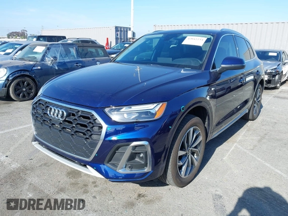 2022 Audi Q5 S line Premium Plus with VIN WA1EAAFY3N2118376, listed as a IAAI auction lot 42042234 with 25,509 mi miles and . Bid and sale history available at DreamBid. Image 2.