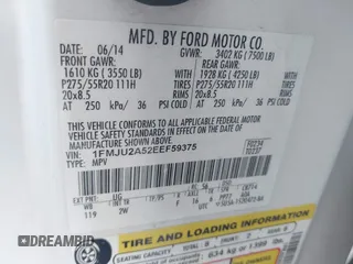 2014 Ford Expedition Limited with VIN 1FMJU2A52EEF59375, listed as a IAAI auction lot 42686855 with 189,943 mi miles and . Bid and sale history available at DreamBid. Image 9.