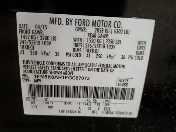 2015 Ford Utility Police Interceptor with VIN 1FM5K8AR1FGC67073, listed as a Copart auction lot 79565404 with 82,694 mi miles and Non Repairable. Bid and sale history available at carsss.com. Image 13.