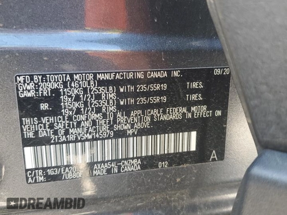2021 Toyota RAV4 XLE Premium z VIN 2T3A1RFV5MW145979, wystawiony jako Copart lot #62752895 z przebiegiem 35 096 mil mil oraz Szkoda całkowita • Salvage title. Historia ofert i sprzedaży dostępna na DreamBid. Obrazek 14.