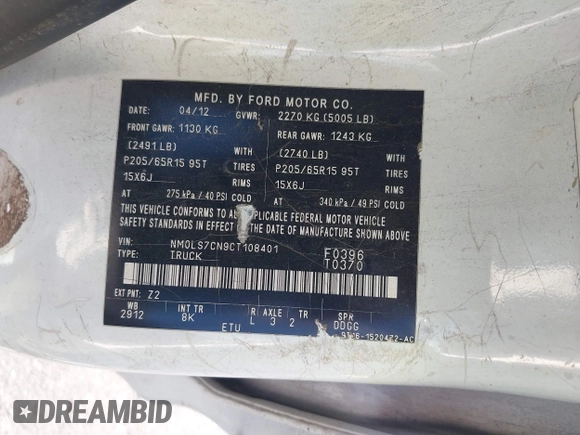 2012 Ford Transit Connect XL z VIN NM0LS7CN9CT108401, wystawiony jako IAAI lot #42212066 z przebiegiem 161 275 mil mil oraz . Historia ofert i sprzedaży dostępna na DreamBid. Obrazek 9.