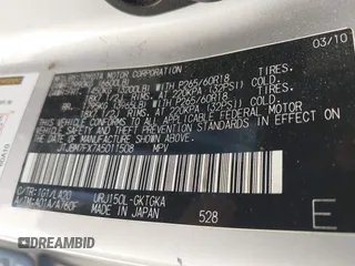 2010 Lexus GX 460 with VIN JTJBM7FX7A5011508, listed as a IAAI auction lot 42079556 with 124,841 mi miles and . Bid and sale history available at DreamBid. Image 9.