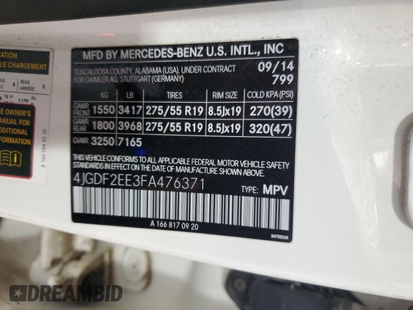 2015 Mercedes-Benz GL-Class GL 350 BlueTEC with VIN 4JGDF2EE3FA476371, listed as a Copart auction lot 46754535 with 148,249 mi miles and Clean Title. Bid and sale history available at carsss.com. Image 13.