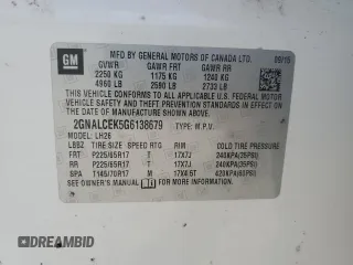 2016 Chevrolet Equinox LT with VIN 2GNALCEK5G6138679, listed as a Copart auction lot 52990455 with 161,921 mi miles and Salvage Title. Bid and sale history available at carsss.com. Image 14.