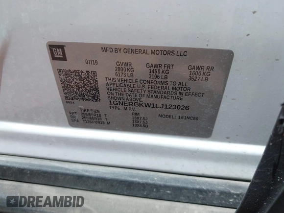 2020 Chevrolet Traverse LT Cloth z VIN 1GNERGKW1LJ123026, wystawiony jako IAAI lot #42289724 z przebiegiem 95 065 mil mil oraz . Historia ofert i sprzedaży dostępna na DreamBid. Obrazek 9.