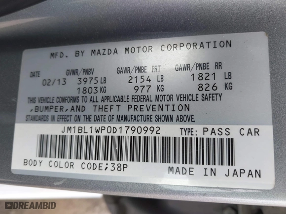2013 Mazda Mazda3 i Grand Touring with VIN JM1BL1WP0D1790992, listed as a IAAI auction lot 41986869 with 249,902 mi miles. Bid and sale history available at carsss.com. Image 9.