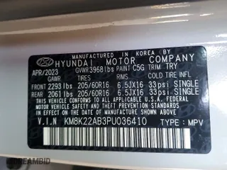 2023 Hyundai Kona SE with VIN KM8K22AB3PU036410, listed as a Copart auction lot 73022174 with 38,357 mi miles and Salvage Title. Bid and sale history available at carsss.com. Image 12.