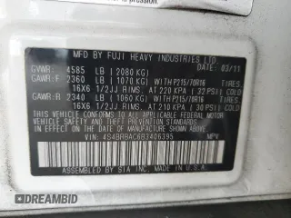2011 Subaru Outback 2.5i with VIN 4S4BRBAC6B3406395, listed as a Copart auction lot 62387735 with 170,167 mi miles and Salvage title. Bid and sale history available at DreamBid. Image 13.