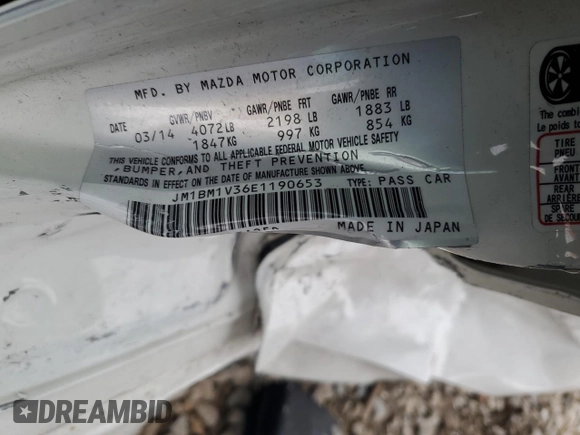 2014 Mazda 3 S Touring with VIN JM1BM1V36E1190653, listed as a Copart auction lot 85163684 with Not Provided miles and Salvage Title. Bid and sale history available at DreamBid. Image 12.