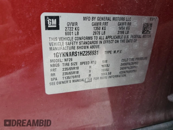 2017 Cadillac XT5 FWD с VIN 1GYKNARS1HZ256931, выставлен на аукционе Copart как лот 89052195 с пробегом 255 866 миль миль и Списание • Salvage title. История ставок и продаж доступна на DreamBid. Изображение 15.