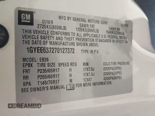 2007 Cadillac SRX with VIN 1GYEE637270127372, listed as a IAAI auction lot 42097903 with 189,893 mi miles. Bid and sale history available at carsss.com. Image 9.