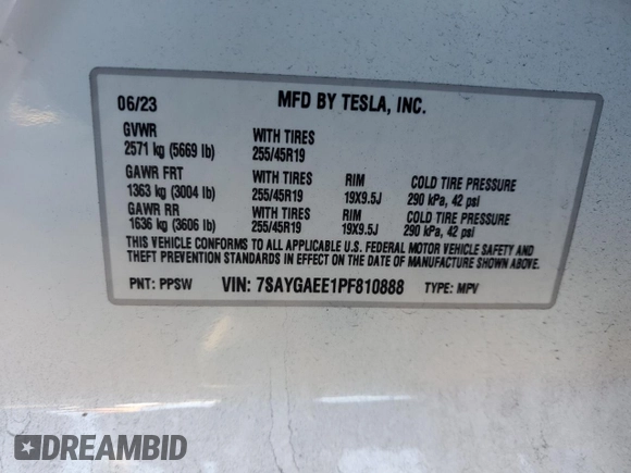 2023 Tesla Model Y Long Range z VIN 7SAYGAEE1PF810888, wystawiony jako Copart lot #88991735 z przebiegiem Nie podano mil oraz Nie do naprawy • Non repairable. Historia ofert i sprzedaży dostępna na DreamBid. Obrazek 15.