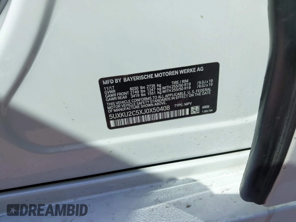 2018 BMW X6 xDrive35i with VIN 5UXKU2C5XJ0X50408, listed as a IAAI auction lot 41798784 with 69,134 mi miles. Bid and sale history available at carsss.com. Image 9.