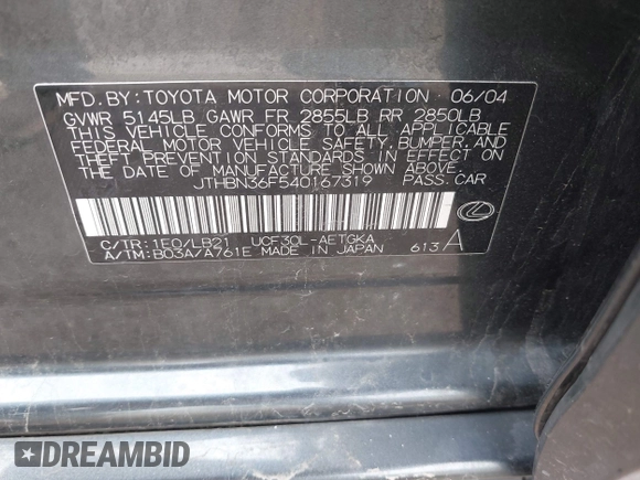 2004 Lexus LS 430 z VIN JTHBN36F540167319, wystawiony jako IAAI lot #42297432 z przebiegiem 181 904 mil mil oraz . Historia ofert i sprzedaży dostępna na DreamBid. Obrazek 9.