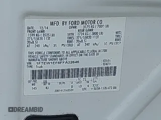 2015 Ford F-150 XLT with VIN 1FTEW1EF6FFA22646, listed as a IAAI auction lot 41933484 with Not provided miles and . Bid and sale history available at DreamBid. Image 9.