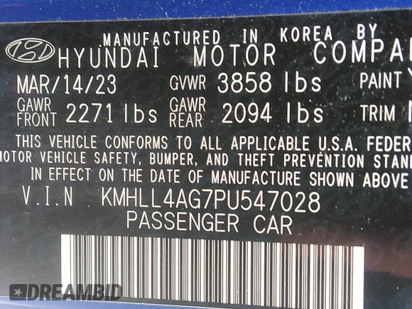 2023 Hyundai Elantra SE with VIN KMHLL4AG7PU547028, listed as a IAAI auction lot 42295866 with 49,993 mi miles and . Bid and sale history available at DreamBid. Image 9.