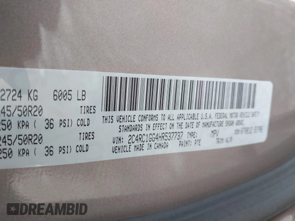 2017 Chrysler Pacifica Limited with VIN 2C4RC1GG4HR537737, listed as a IAAI auction lot 42151937 with 162,473 mi miles and . Bid and sale history available at DreamBid. Image 9.