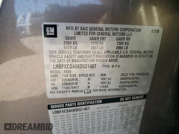 2019 Buick Envision Essence with VIN LRBFXCSA6KD021457, listed as a Copart auction lot 46648825 with 160,243 mi miles and Salvage Title. Bid and sale history available at DreamBid. Image 16.