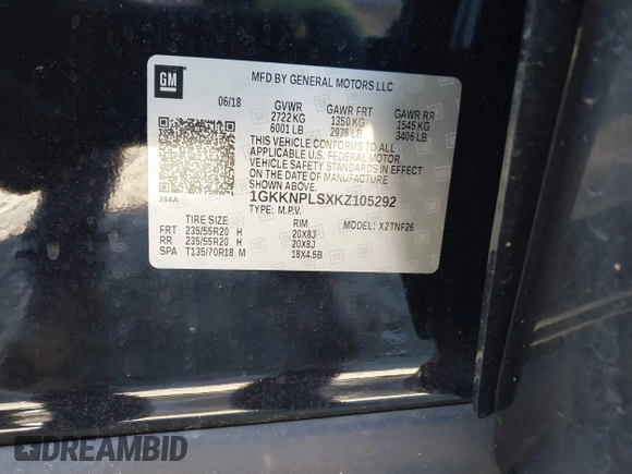 2019 GMC Acadia Denali with VIN 1GKKNPLSXKZ105292, listed as a IAAI auction lot 42322872 with 41,950 mi miles and . Bid and sale history available at DreamBid. Image 9.
