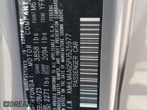 2023 Hyundai Elantra SEL with VIN KMHLM4AG5PU525977, listed as a Copart auction lot 54334505 with 13,400 mi miles and Non Repairable. Bid and sale history available at DreamBid. Image 13.