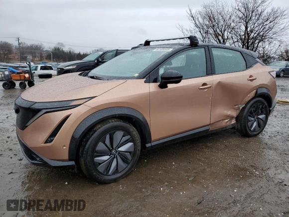 2023 Nissan ARIYA Platinum+ z VIN JN1DF0CD8PM703933, wystawiony jako Copart lot #44105585 z przebiegiem 4 348 mil mil oraz Szkoda całkowita • Salvage title. Historia ofert i sprzedaży dostępna na DreamBid. Obrazek 1.