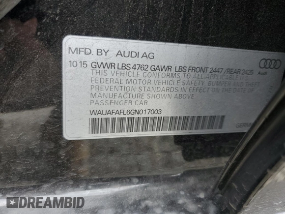 2016 Audi A4 Premium z VIN WAUAFAFL6GN017003, wystawiony jako Copart lot #53102225 z przebiegiem 132 739 mil mil oraz Szkoda całkowita • Salvage title. Historia ofert i sprzedaży dostępna na DreamBid. Obrazek 13.