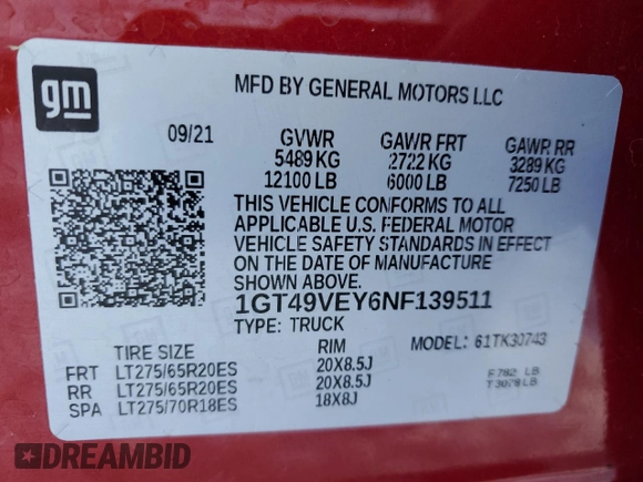2022 GMC Sierra 3500HD AT4 z VIN 1GT49VEY6NF139511, wystawiony jako Copart lot #85117954 z przebiegiem 39 144 mil mil oraz Szkoda całkowita • Salvage title. Historia ofert i sprzedaży dostępna na DreamBid. Obrazek 13.