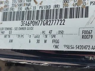 2016 Ford Fusion SE with VIN 3FA6P0H77GR277722, listed as a IAAI auction lot 39476561 with 141,526 mi miles. Bid and sale history available at carsss.com. Image 9.