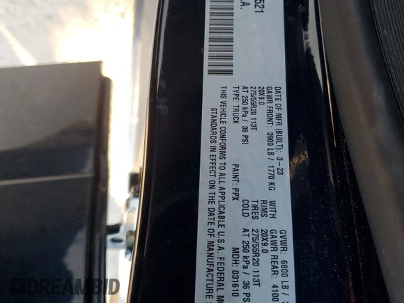2023 Ram 1500 Big Horn with VIN 1C6RRFBG1PN591521, listed as a Copart auction lot 43385565 with 44,038 mi miles and Salvage Title. Bid and sale history available at carsss.com. Image 13.