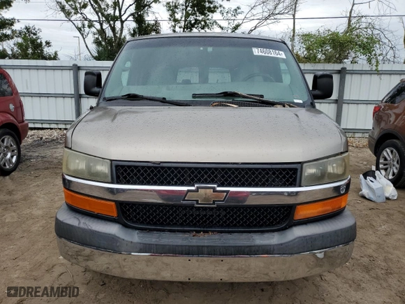 2004 Chevrolet Express Passenger with VIN 1GAHG39U241125628, listed as a Copart auction lot 74608164 with 0 mi miles and Salvage Title. Bid and sale history available at carsss.com. Image 5.