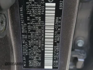 2019 Toyota Camry LE with VIN 4T1B11HK3KU835227, listed as a Copart auction lot 54455045 with 177,916 mi miles and Clean Title. Bid and sale history available at carsss.com. Image 12.
