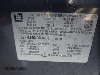 2013 Chevrolet Equinox LT with VIN 2GNFLEEK4D6274573, listed as a IAAI auction lot 41753070 with 148,710 mi miles and . Bid and sale history available at carsss.com. Image 9.