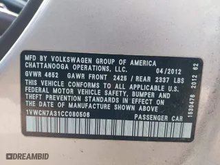 2012 Volkswagen Passat TDI SEL Premium with VIN 1VWCN7A31CC080506, listed as a IAAI auction lot 41792115 with 228,710 mi miles. Bid and sale history available at carsss.com. Image 9.