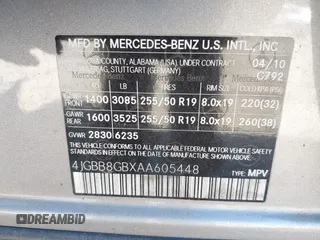 2010 Mercedes-Benz M 350 with VIN 4JGBB8GBXAA605448, listed as a IAAI auction lot 42062922 with 84,529 mi miles and . Bid and sale history available at DreamBid. Image 9.