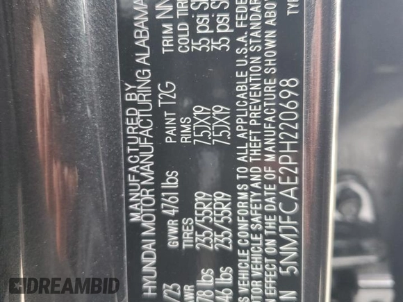 2023 Hyundai Tucson SEL z VIN 5NMJFCAE2PH220698, wystawiony jako Copart lot #49456995 z przebiegiem 14 136 mil mil oraz Szkoda całkowita • Salvage title. Historia ofert i sprzedaży dostępna na DreamBid. Obrazek 13.